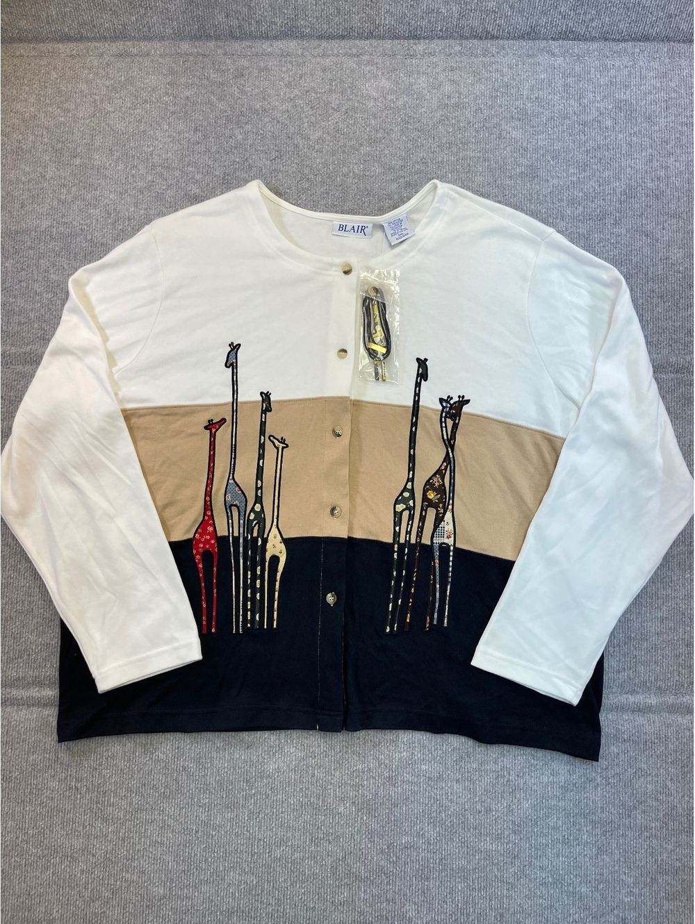 Blair Womens 3XL Cardigan Sweater Giraffe Patchwork Color Block Grandmacore Vtg